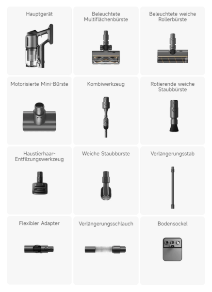 Dreame Z30 Akkusauger Zubehörübersicht