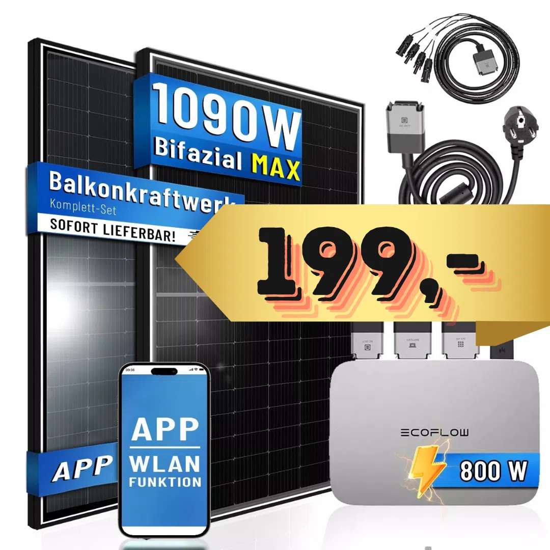 Nur 219,88€: 1170W Marken-Balkonkraftwerk mit 2x bifazialen Panels & EcoFlow Wechselrichter